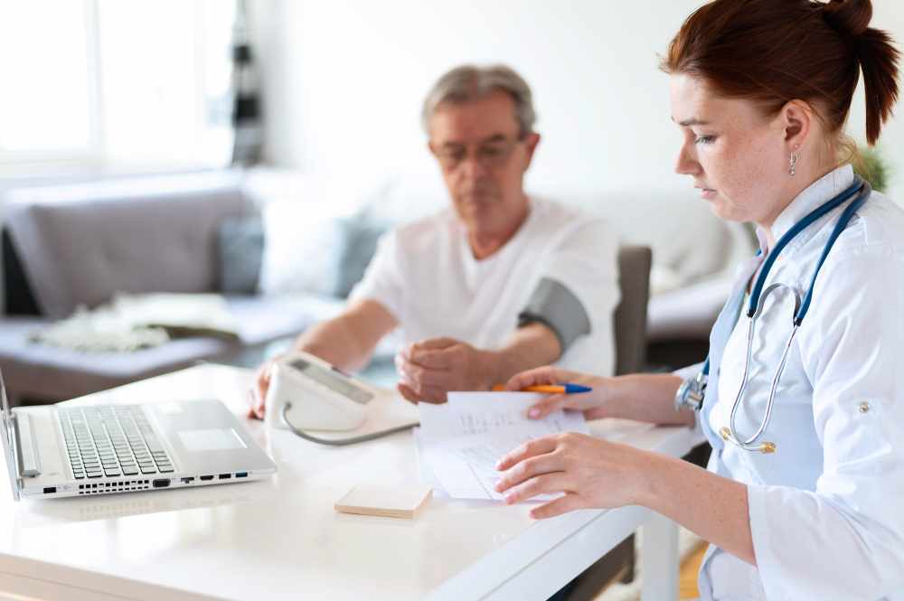 A lady doctor consulting a man.